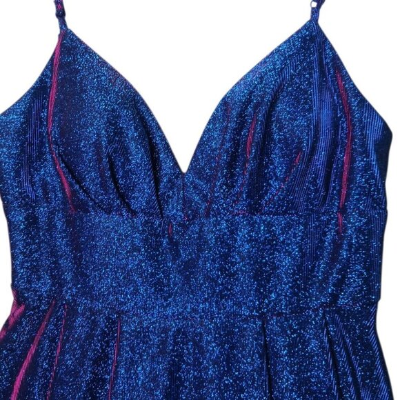 B.Darlin Glitter knit Skater Party Dress Spaghetti Straps Saphire/Fuschia 11/12 - Picture 5 of 11